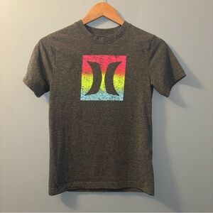 Hurley Girls Grey Short Sleeve Tee - Large Logo, Size Large (14/16)